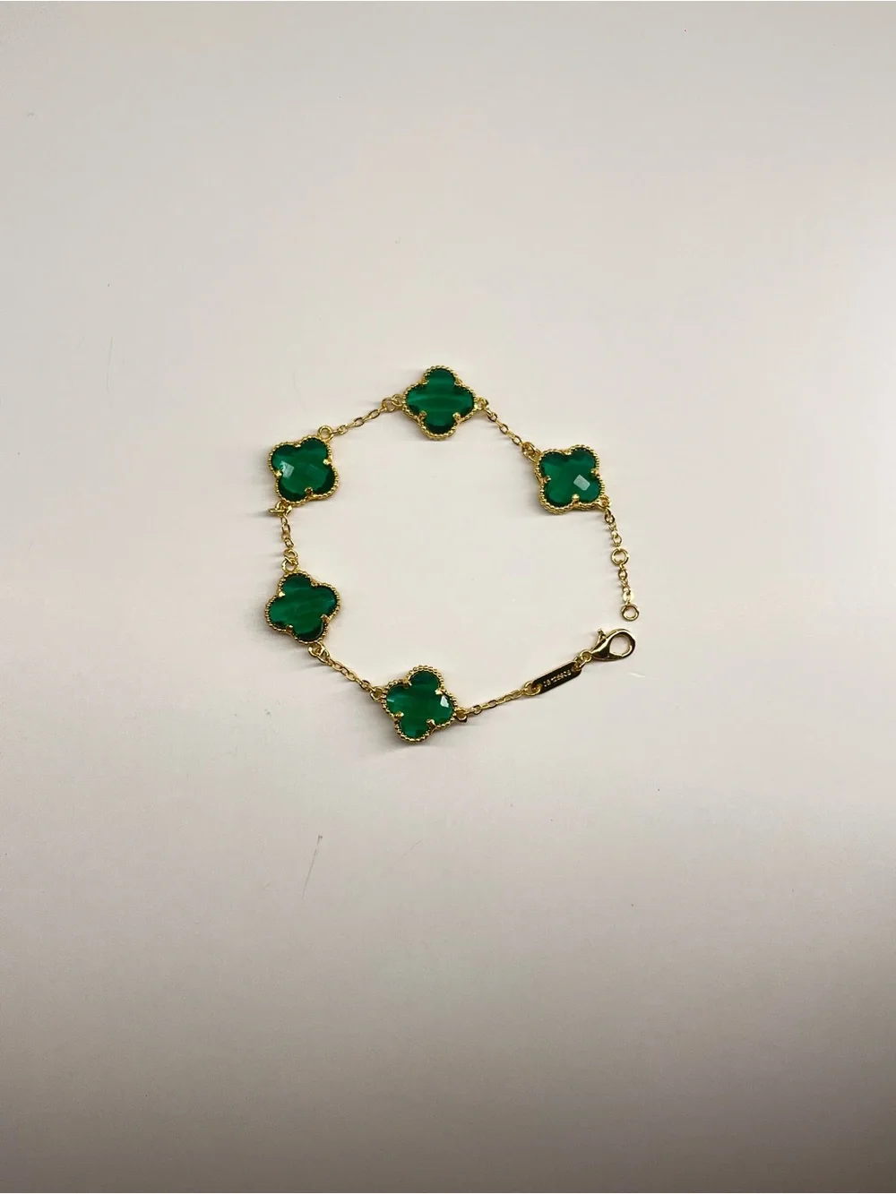 Gold Filled Chain Bracelet with Green Clover Stones